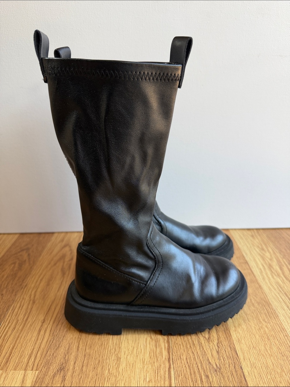 Zara Girls Treaded Knee-High Boots in black.